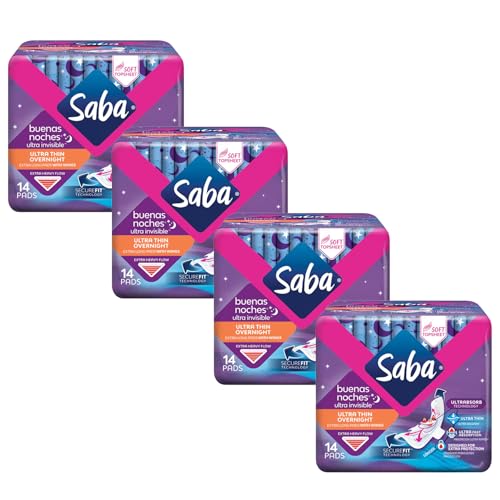 Saba Kombucha SABA Ultra Invisible Ultra Thin Night Pads with Wings Overnight Heavy Absorbency 4Pack of 14 Pads 56 Count - Image 1