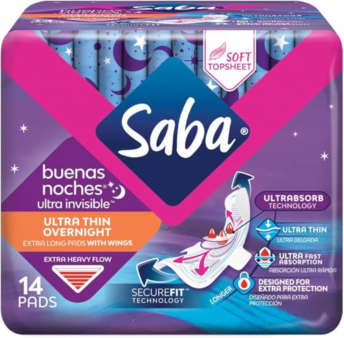 Saba Kombucha SABA Ultra Invisible Ultra Thin Night Pads with Wings Overnight Heavy Absorbency 4Pack of 14 Pads 56 Count - Image 3