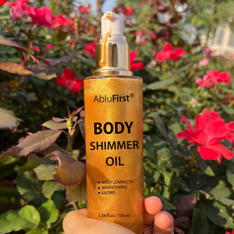 AbluFirst Shimmer Body Oil Summer Body Glitter Moisturizing Light Shimmer Glow Non-Sticky Summer Body Luminizer and Illuminator Smooth (2.8 Fl Oz (Pack of 1), Gold) - Image 2