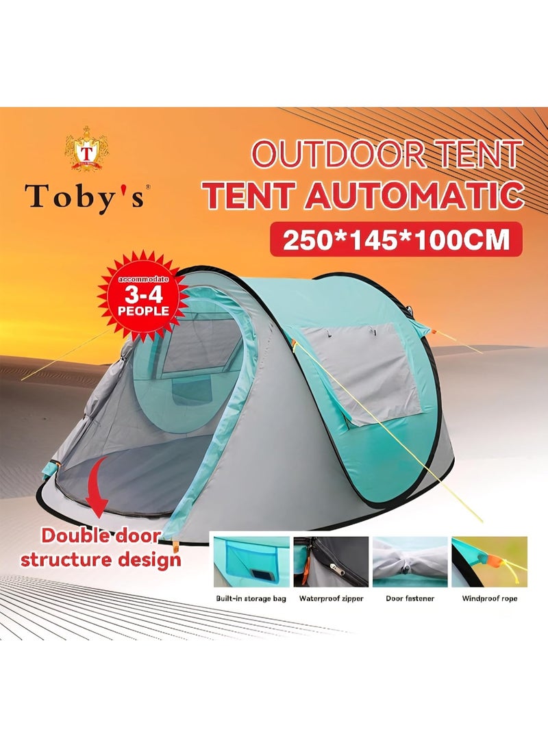 توبيز خيمة تخييم منبثقة، مأوى خارجي مضاد للماء يتسع لـ 3–4 أشخاص، بمقاس 250×145×100 سم – خيمة سهلة وسريعة التركيب للرحلات والتخييم والشاطئ - Image 1