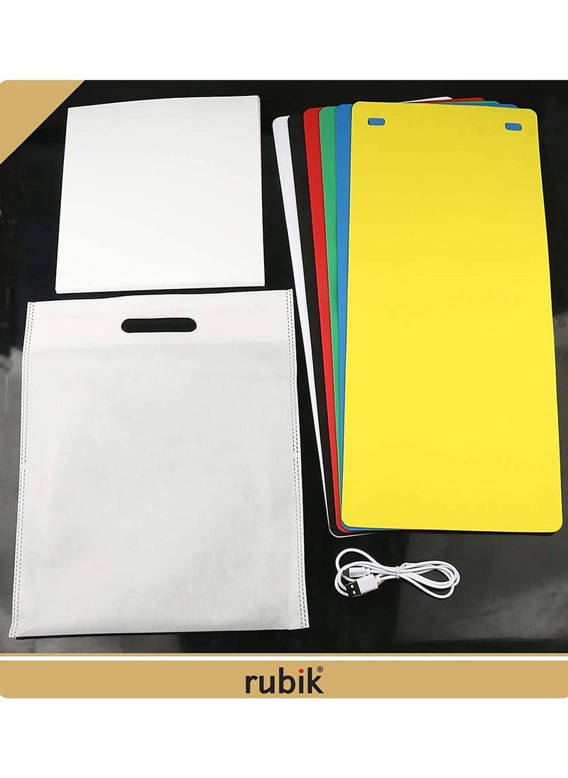 Rubik - Mini Photo Studio Box 20cm , Portable Light Room Photography Shooting Light Tent Kit, White Folding Lighting Softbox with 40 LED Lights + 6 Colors Backgrounds - Image 1