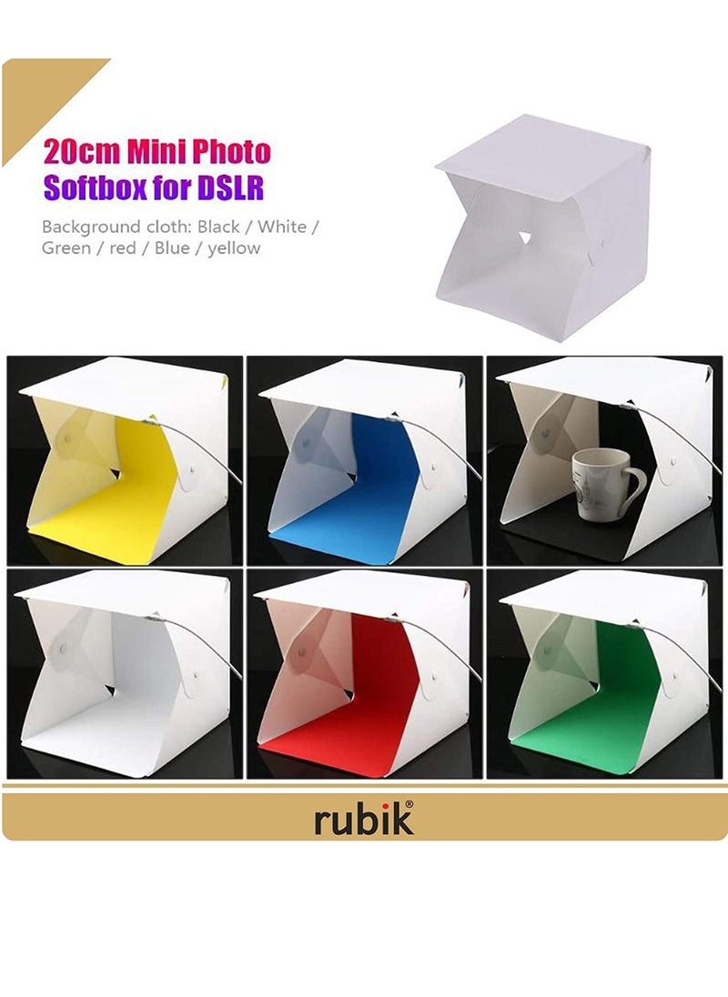 Rubik - Mini Photo Studio Box 20cm , Portable Light Room Photography Shooting Light Tent Kit, White Folding Lighting Softbox with 40 LED Lights + 6 Colors Backgrounds - Image 1