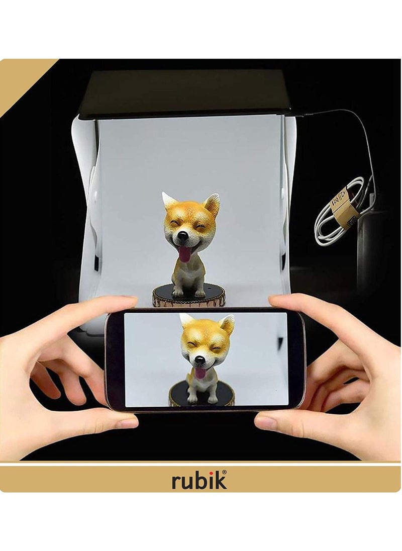 Rubik - Mini Photo Studio Box 20cm , Portable Light Room Photography Shooting Light Tent Kit, White Folding Lighting Softbox with 40 LED Lights + 6 Colors Backgrounds - Image 1