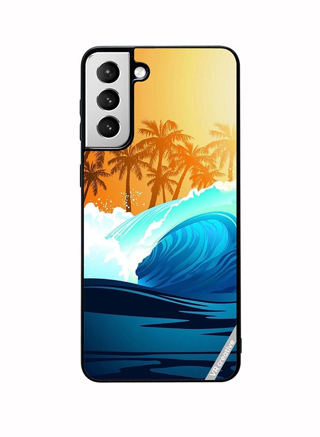 VR CREATIVE Protective Case Cover For Samsung Galaxy S22 Plus 5G Tropical Surfing Wave At Sunrise With Palm Tree Design Multicolour - Image 1