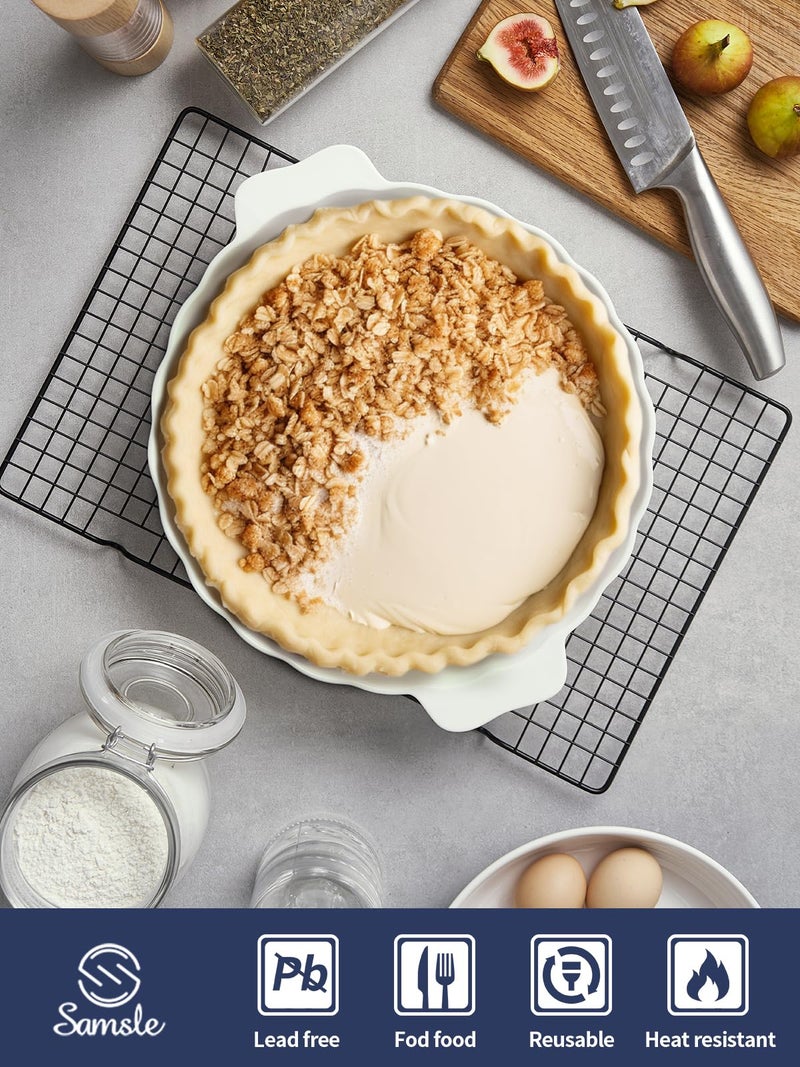 Samsle Ceramic Pie Pan For Baking,13Inch Round Baking Dish With Double Handle,Pie Plate With Ruffled Edge-Microwave, Dishwasher, and Oven Safe - Image 4