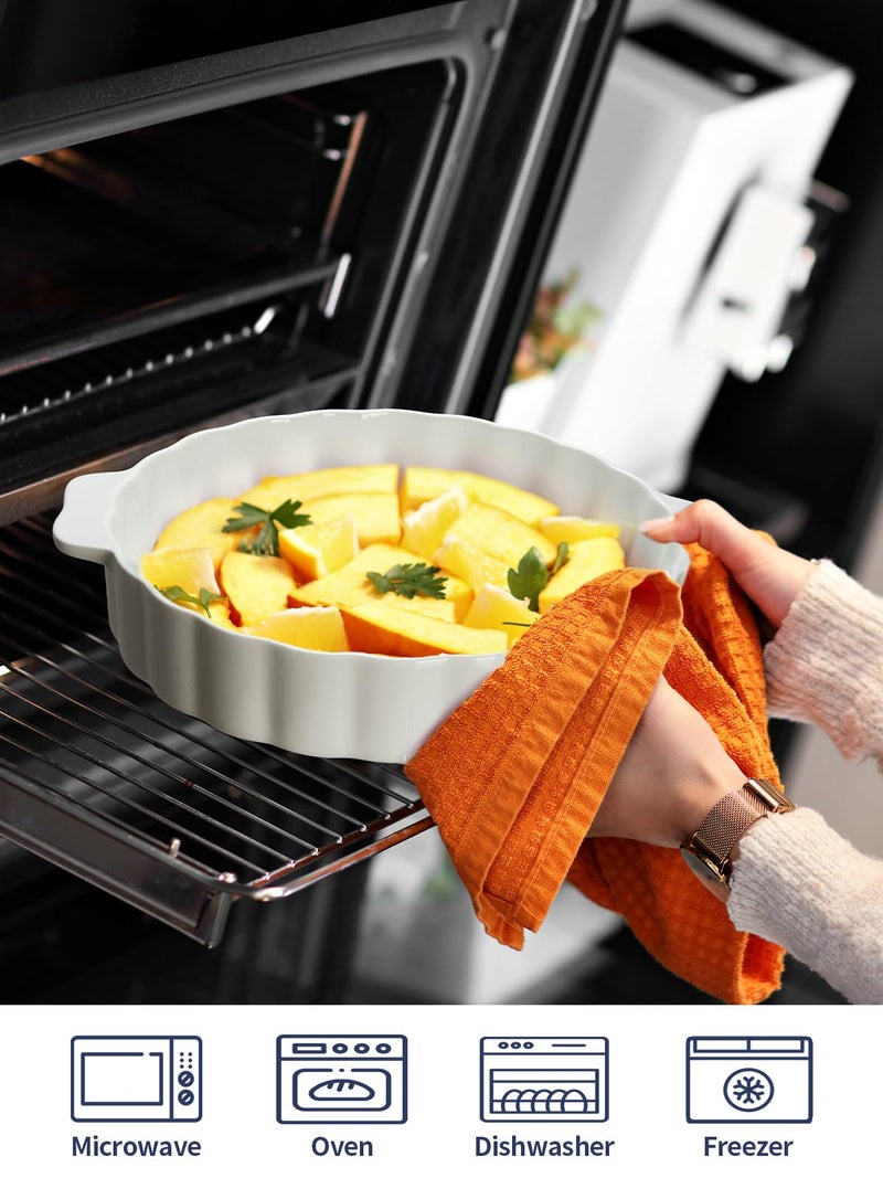 Samsle Ceramic Pie Pan For Baking,13Inch Round Baking Dish With Double Handle,Pie Plate With Ruffled Edge-Microwave, Dishwasher, and Oven Safe - Image 2