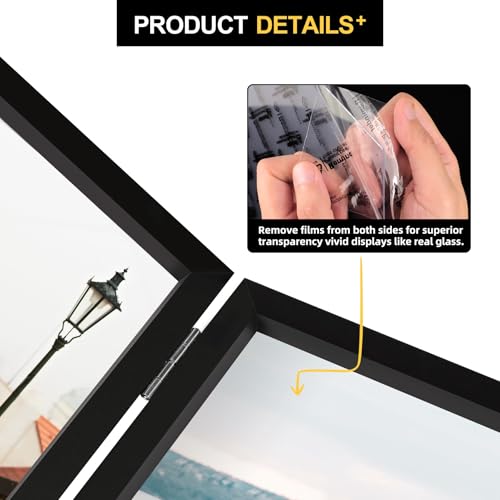 FOREV 4x6 Double Picture Frame Wooden Hinged Photo Frame Definition Glass Stand Vertically on Desktop or Tabletop Black - Image 4
