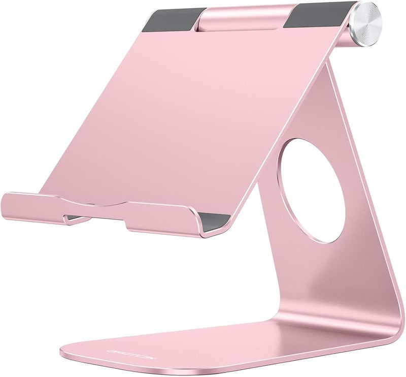 Omoton Tablet Stand Holder Adjustable, T1 Desktop Aluminum Tablet Dock Cradle Compatible with iPad Air/Mini, iPad 10.2/9.7, iPad Pro 11/12.9, Samsung Tab and More, Rose Gold - Image 1