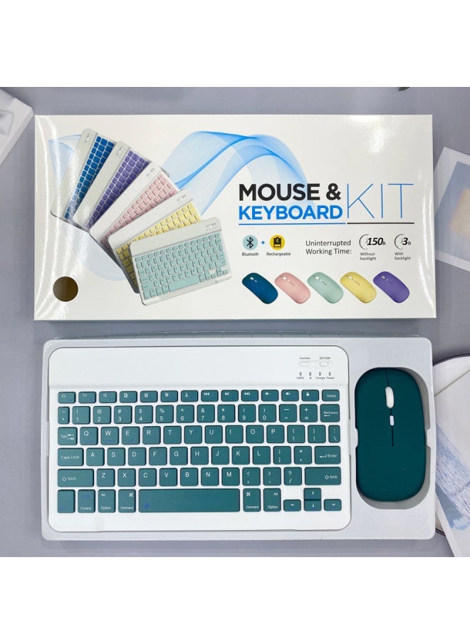 Wireless Bluetooth Keyboard Tablet PC Bluetooth Keyboard Three System Universal Keyboard Learning Machine Keyboard Large Cong-Color:10inch Keyboard + Single-mode Battery Mouse + Box Set-Product Type:Light Green - Image 2