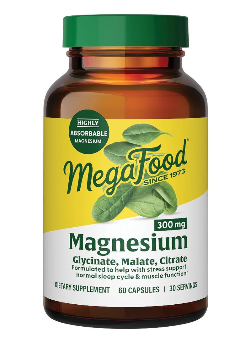 MegaFood Magnesium 300 mg - Highly Absorbable Blend of Glycinate, Nerve Health and Relaxation - 60 Capsules, 30 Servings  - Image 1