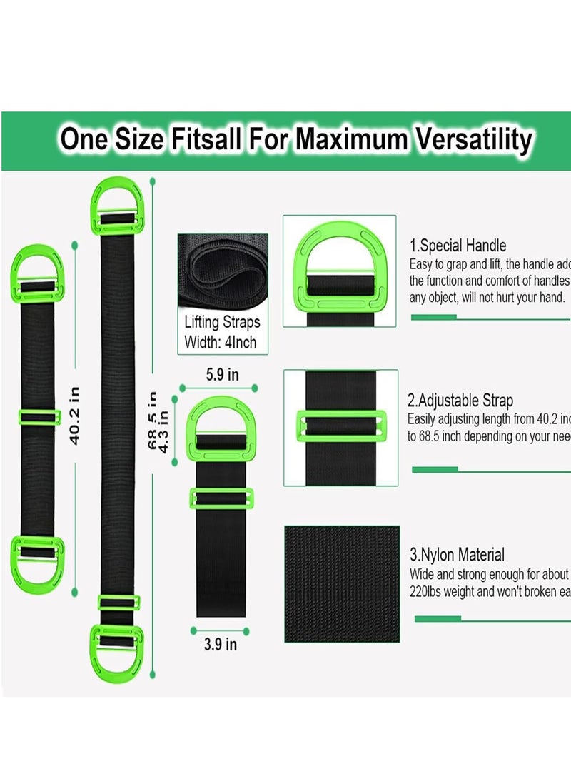 عام حزام رفع متحرك قابل للتعديل، حزام ناقل محمول، مناسب لصناديق الأثاث، المراتب، مواد البناء، الأشياء الضخمة والضخمة، حمل فردي أو مزدوج (قطعتين) - Image 2