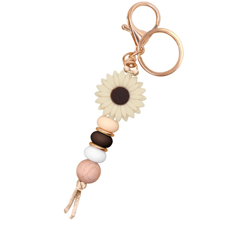 MyfavoriteK Delicate Flower Silicone Beaded Keychain for Women Girls Cute Key Ring Holder for Car Keys Purse Backpack Purse Ornament (Mocha) - Image 1