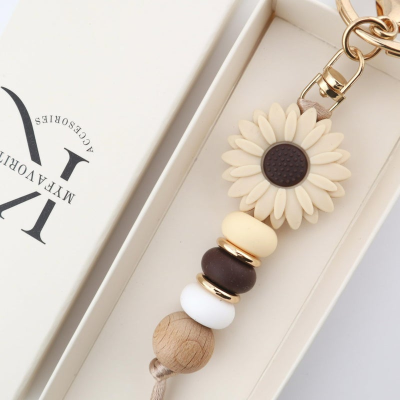 MyfavoriteK Delicate Flower Silicone Beaded Keychain for Women Girls Cute Key Ring Holder for Car Keys Purse Backpack Purse Ornament (Mocha) - Image 5