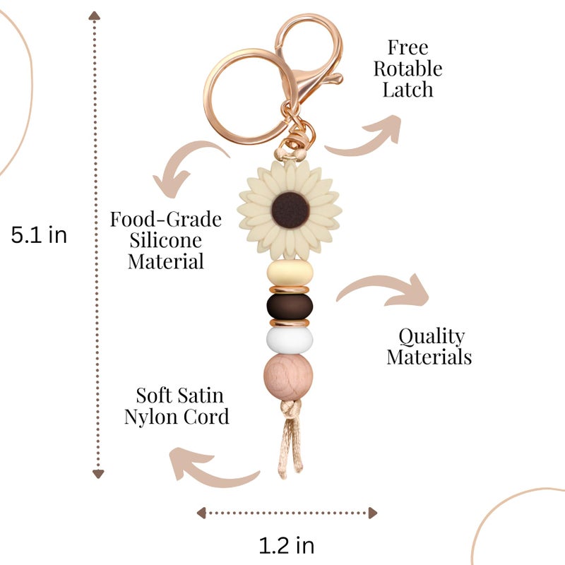 MyfavoriteK Delicate Flower Silicone Beaded Keychain for Women Girls Cute Key Ring Holder for Car Keys Purse Backpack Purse Ornament (Mocha) - Image 4