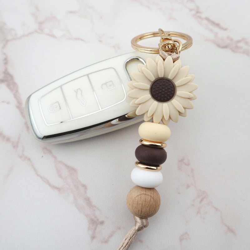 MyfavoriteK Delicate Flower Silicone Beaded Keychain for Women Girls Cute Key Ring Holder for Car Keys Purse Backpack Purse Ornament (Mocha) - Image 3