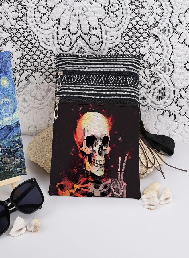XiaoGalaee Gothic Skull Print Messenger Bag V Gesture Design Adjustable Shoulder Strap Crossbody Bag Travel Crossbody Purse Halloween Birthday Gift Festival Present for Adult Friend - Image 3