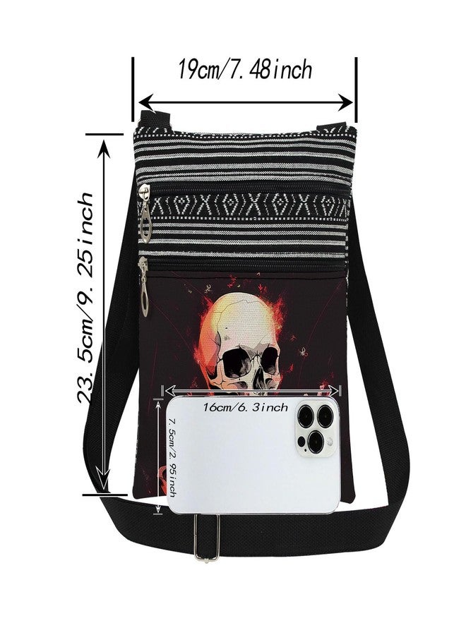 XiaoGalaee Gothic Skull Print Messenger Bag V Gesture Design Adjustable Shoulder Strap Crossbody Bag Travel Crossbody Purse Halloween Birthday Gift Festival Present for Adult Friend - Image 4