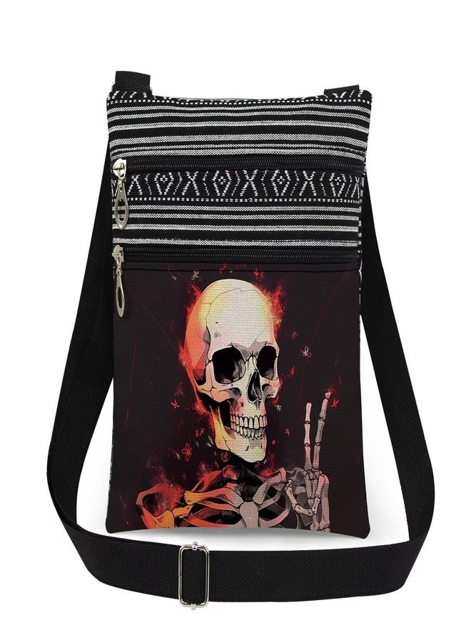 XiaoGalaee Gothic Skull Print Messenger Bag V Gesture Design Adjustable Shoulder Strap Crossbody Bag Travel Crossbody Purse Halloween Birthday Gift Festival Present for Adult Friend - Image 1