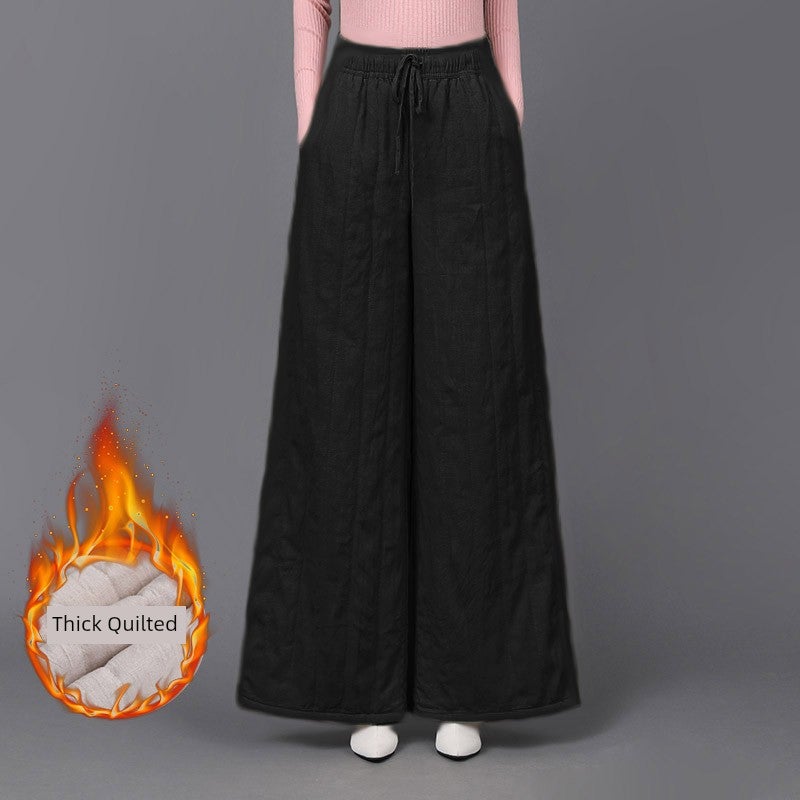 High-end cotton and linen elastic waistband cotton pants Maillard spring new high-end thick warm casual straight pants - Image 3