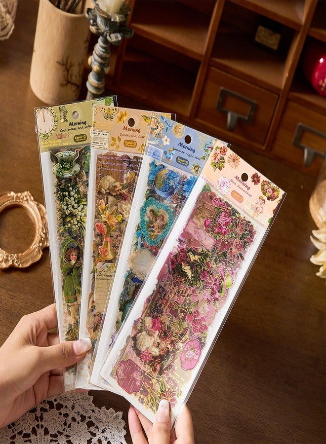 DEOXY Pack of 4 Sheet Design Mix Early Foam Stickers for Plastic Surface Morning Light Xiwei Series Three-Dimensional Laser Gilding European & American Retro Journal Material DIY Self Adhesive 8 cm - Image 2