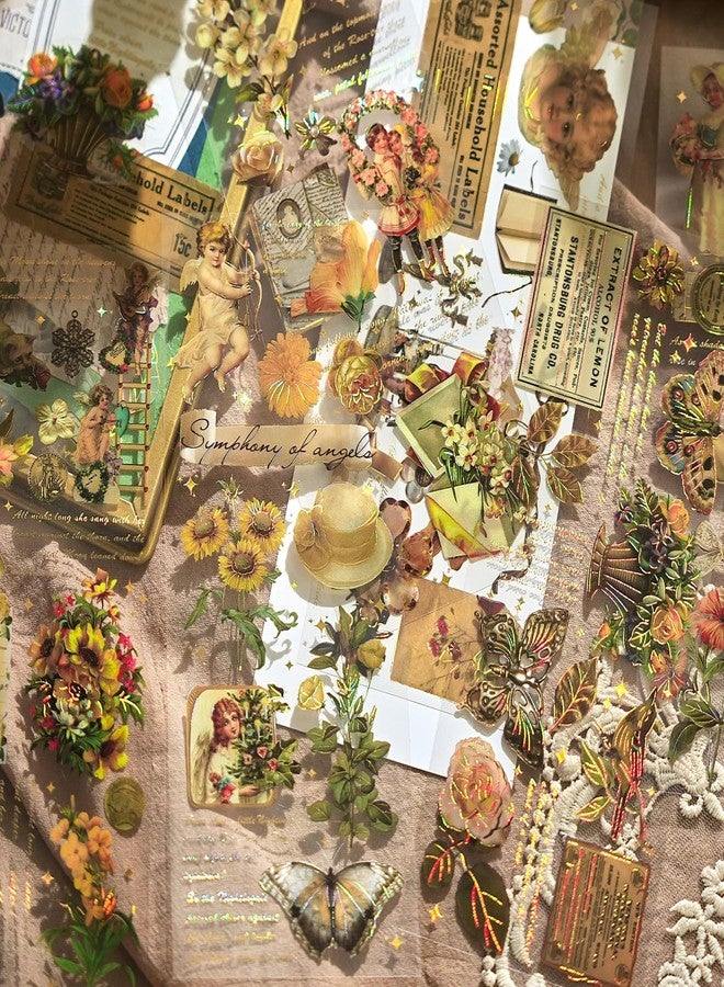 DEOXY Pack of 4 Sheet Design Mix Early Foam Stickers for Plastic Surface Morning Light Xiwei Series Three-Dimensional Laser Gilding European & American Retro Journal Material DIY Self Adhesive 8 cm - Image 4