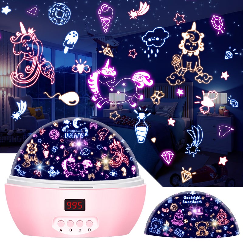 MOKOQI Kid Unicorn Night Light for Girls and Baby Bear Night Lights Rotating Light Projector with Timer Color Changing Birthday Gifts for 3510 Year Old Girls