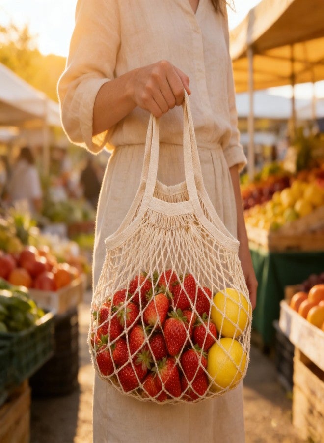 ZHQZZPH 2 Pack Reusable Produce Bags | Mesh Net Washable Long Cotton String Handles for Fruits & Vegetables - Eco-Friendly Breathable Grocery Storage Solution - Image 5