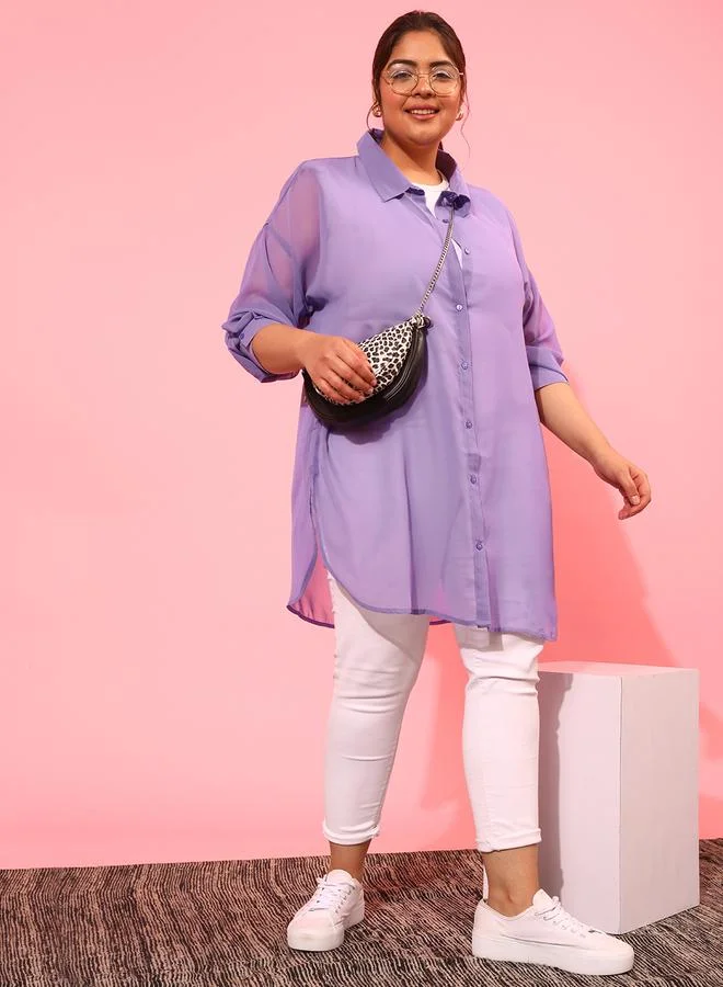 STREET 9 STREET 9 Women Purple Sheer Oversized Shirt