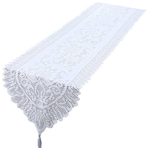mookaitedecor Lace Table Runner for Wedding Party Coffee Table Decor White, 13 x 59 Inch - Image 1