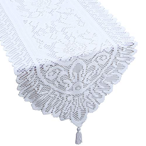 mookaitedecor Lace Table Runner for Wedding Party Coffee Table Decor White, 13 x 59 Inch - Image 4