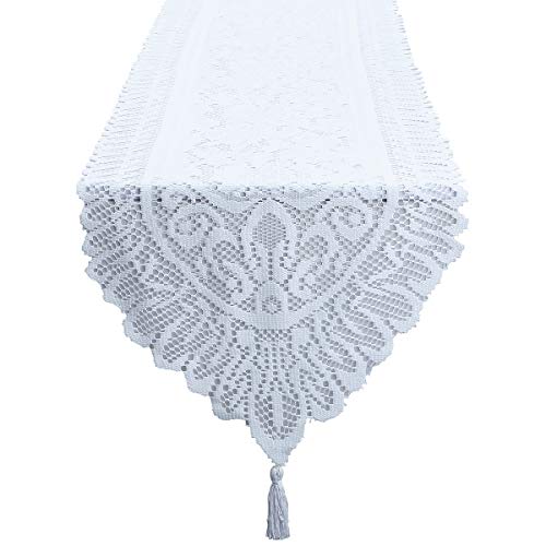mookaitedecor Lace Table Runner for Wedding Party Coffee Table Decor White, 13 x 59 Inch - Image 3