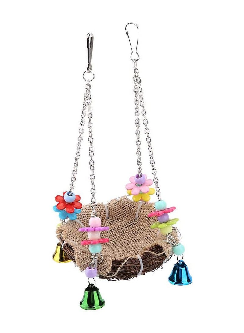 Barakah Hanging Bird Nest Bird Swing Toys with Bells Natural Rattan Winter Warm Nest Bird Cage Hammock for Cockatoo Macaw Grey Budgie Parakeet Cockatiel Lovebird Finch - Image 4