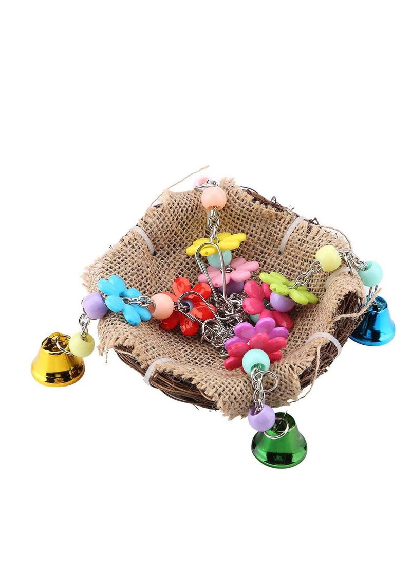 Barakah Hanging Bird Nest Bird Swing Toys with Bells Natural Rattan Winter Warm Nest Bird Cage Hammock for Cockatoo Macaw Grey Budgie Parakeet Cockatiel Lovebird Finch - Image 5