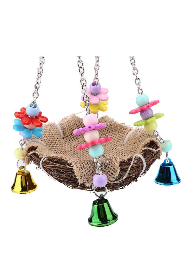 Barakah Hanging Bird Nest Bird Swing Toys with Bells Natural Rattan Winter Warm Nest Bird Cage Hammock for Cockatoo Macaw Grey Budgie Parakeet Cockatiel Lovebird Finch - Image 3