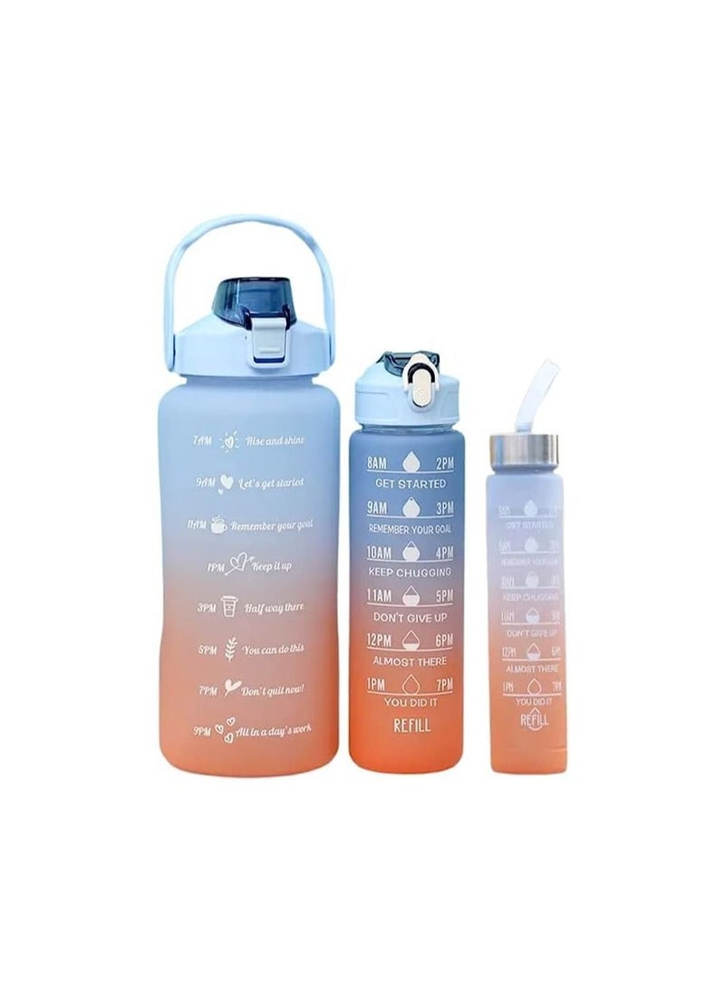 Spaceshoop - 3PCS set Sports Water Bottle With Straw Men Women Fitness Water Bottles Outdoor Cold Water Bottles With Time Marker Blue*Orange - Image 1