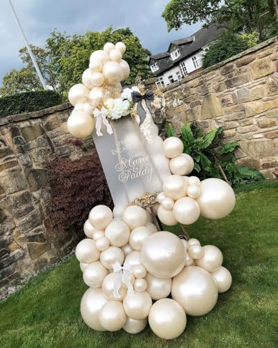 Kozee Pearl white Double-Stuffed Balloons different sizes 60 PACK White sand ivory balloon Garland kit With pearl stickers and DIY bow For Wedding got engaged birde to be Birthday decorations - Image 1