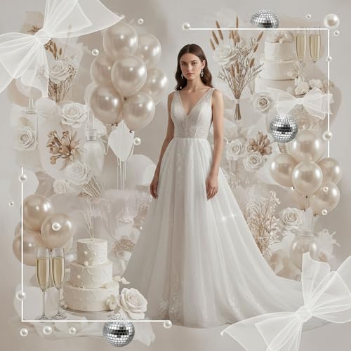 Kozee Pearl white Double-Stuffed Balloons different sizes 60 PACK White sand ivory balloon Garland kit With pearl stickers and DIY bow For Wedding got engaged birde to be Birthday decorations - Image 4