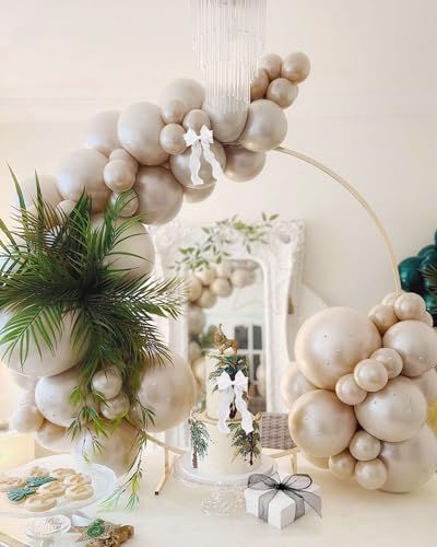 Kozee Pearl white Double-Stuffed Balloons different sizes 60 PACK White sand ivory balloon Garland kit With pearl stickers and DIY bow For Wedding got engaged birde to be Birthday decorations - Image 2
