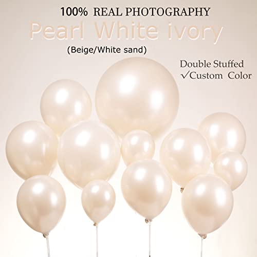 Kozee Pearl white Double-Stuffed Balloons different sizes 60 PACK White sand ivory balloon Garland kit With pearl stickers and DIY bow For Wedding got engaged birde to be Birthday decorations - Image 3