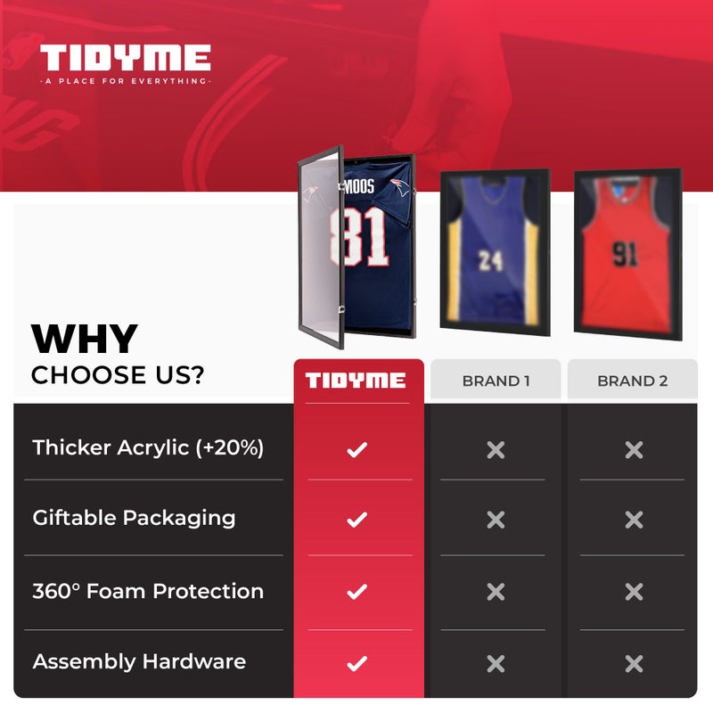 TIDYME Jersey Frame Display Case â€“ Sports Jersey Display Frame with 98% UV Protection for Football, Baseball, Basketball, Hockey, Soccer, Uniform & T-Shirt - Image 2