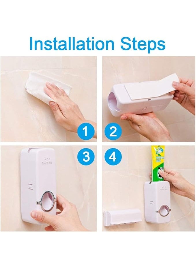 Toothbrush holder with plastic cover, automatic toothpaste dispenser set, dustproof, with double-sided 3M adhesive for wall mounting. - Image 5