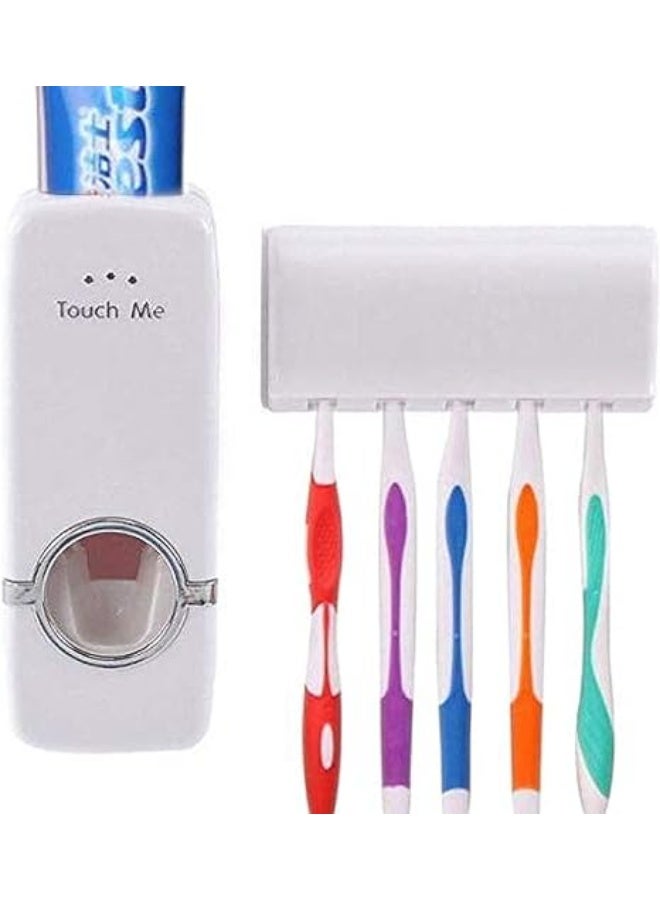 Toothbrush holder with plastic cover, automatic toothpaste dispenser set, dustproof, with double-sided 3M adhesive for wall mounting. - Image 3