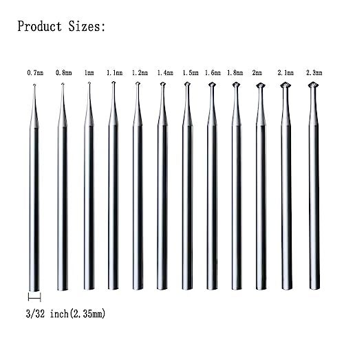 Luo ke 12 Pcs 90º Hart Burr - 3 32'' Shank 90 Degree Heart Burs Jewelry Engarving Bits Lapidary Burr Set (007-023) - Image 2