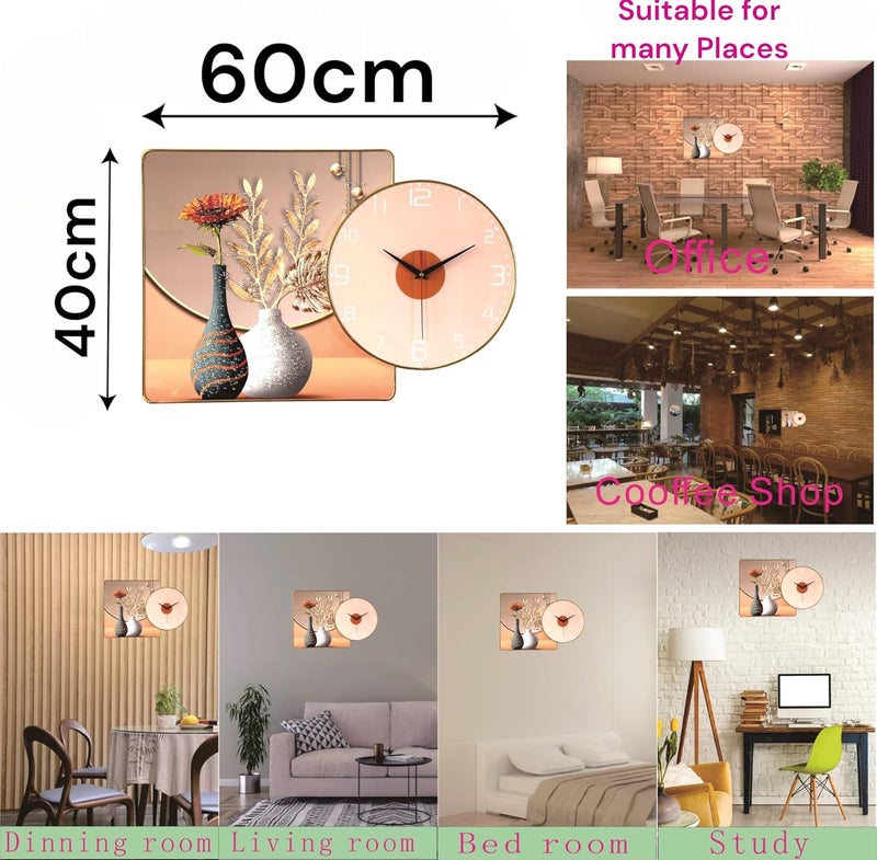 De'rons Derons Tempered Glass Wall Art Painting Clock for Living Room with Crystals Picture Photo Frame Silent Stylish Decorative Wall Clocks for Home Bedroom Office Hotel Cafe Decoration Gift DC54150 - Image 3
