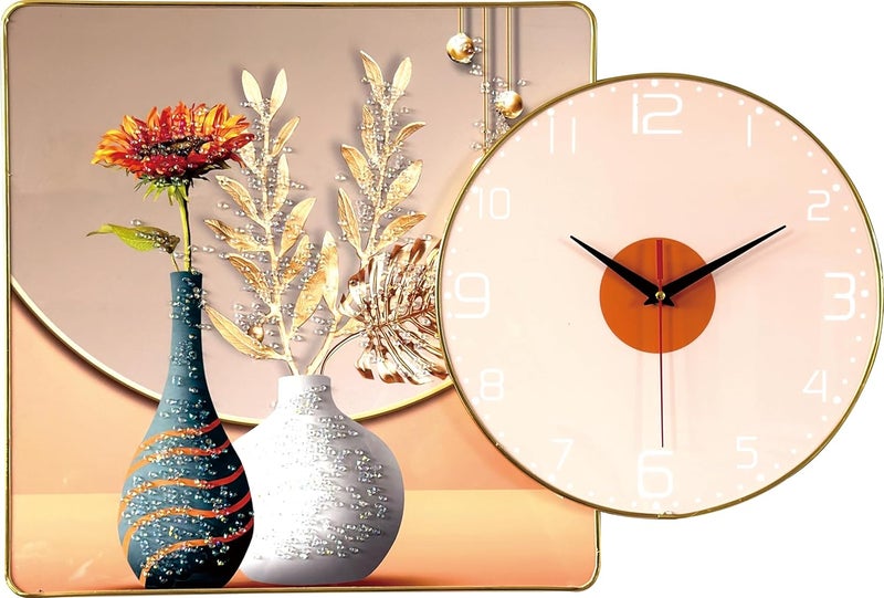 De'rons Derons Tempered Glass Wall Art Painting Clock for Living Room with Crystals Picture Photo Frame Silent Stylish Decorative Wall Clocks for Home Bedroom Office Hotel Cafe Decoration Gift DC54150 - Image 5