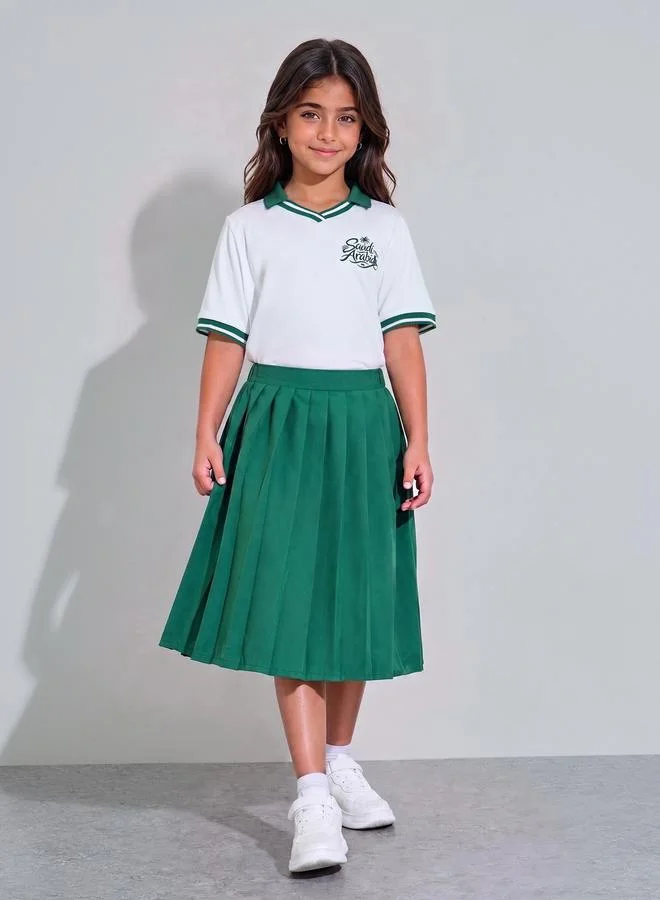 Styli Teen Girls KSA National Day Polo and Pleated Skirt Set