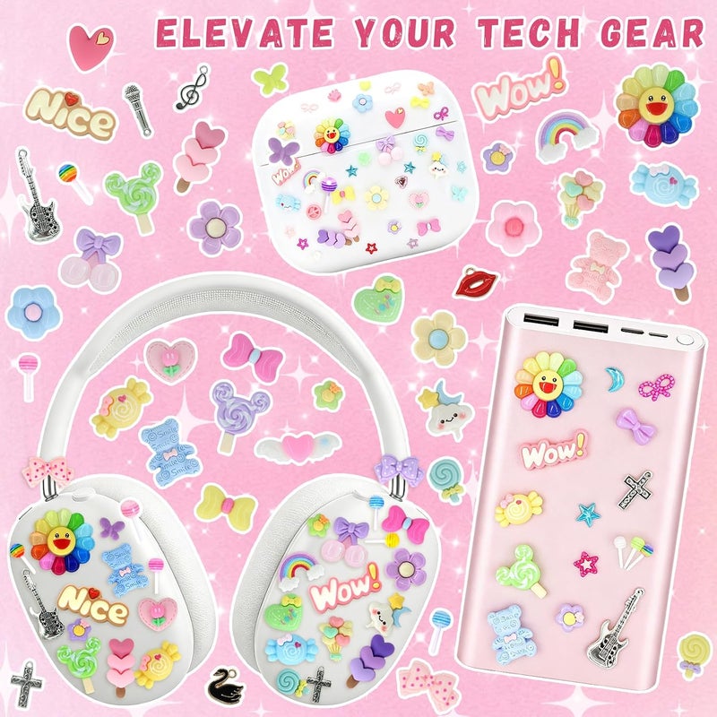 RidaaFri 3000pcs Junk Case Charms Kit, DIY Phone Case & Nail Decor with Kawaii Bows, Flowers, Butterflies, 3D Bows, Hearts, Bears, Pearls, Rhinestones, Letter Beads, Aesthetic - Image 5