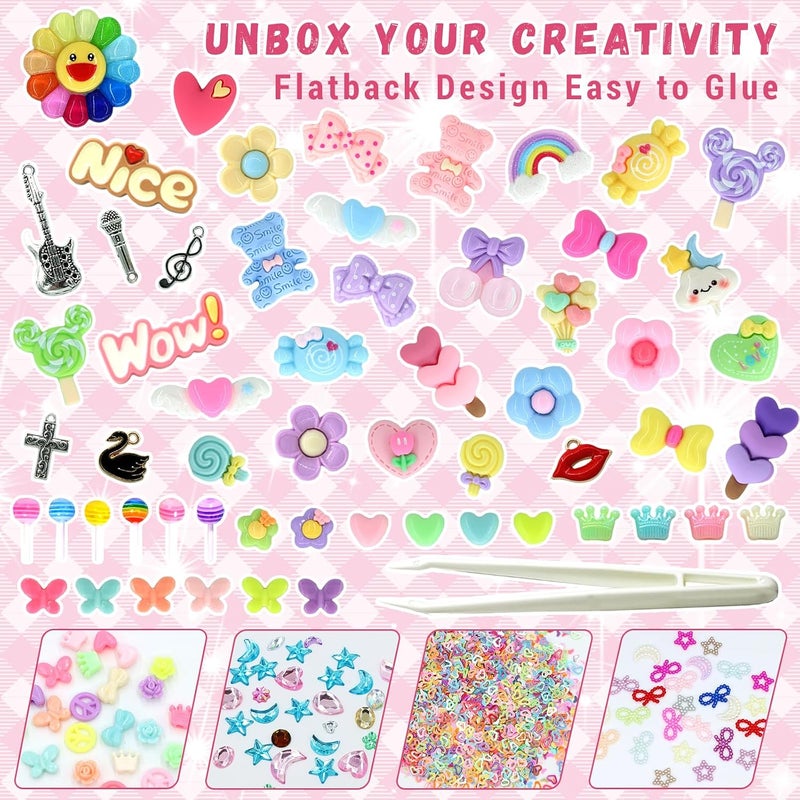 RidaaFri 3000pcs Junk Case Charms Kit, DIY Phone Case & Nail Decor with Kawaii Bows, Flowers, Butterflies, 3D Bows, Hearts, Bears, Pearls, Rhinestones, Letter Beads, Aesthetic - Image 2