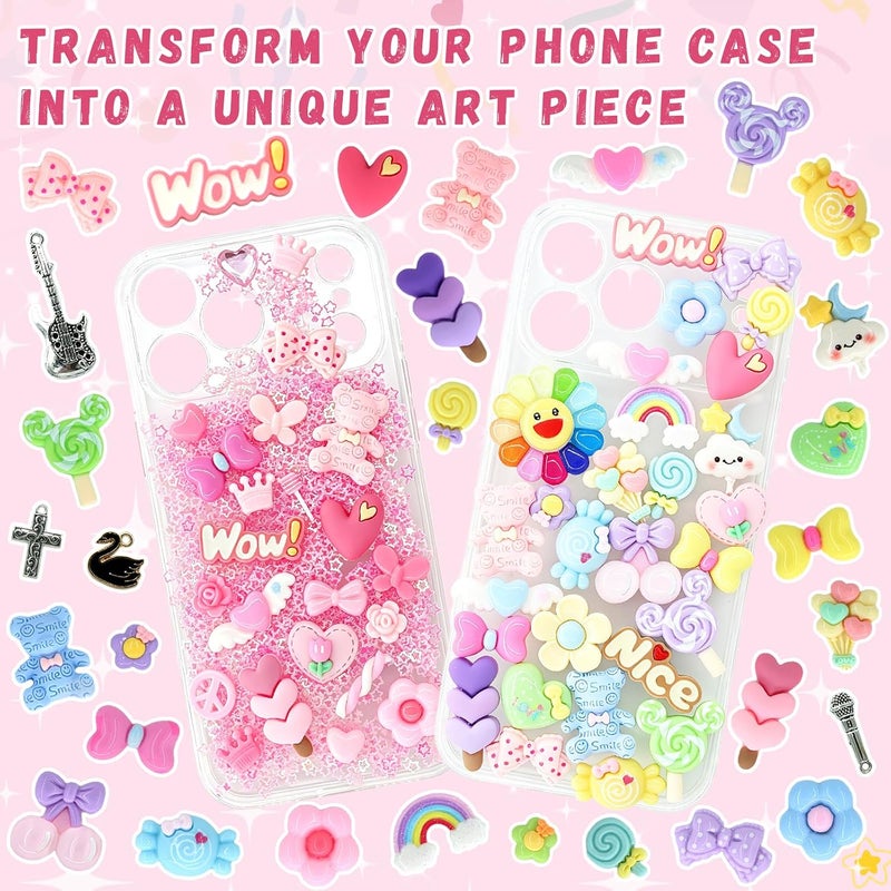 RidaaFri 3000pcs Junk Case Charms Kit, DIY Phone Case & Nail Decor with Kawaii Bows, Flowers, Butterflies, 3D Bows, Hearts, Bears, Pearls, Rhinestones, Letter Beads, Aesthetic - Image 3
