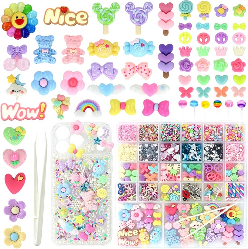 RidaaFri 3000pcs Junk Case Charms Kit, DIY Phone Case & Nail Decor with Kawaii Bows, Flowers, Butterflies, 3D Bows, Hearts, Bears, Pearls, Rhinestones, Letter Beads, Aesthetic - Image 1